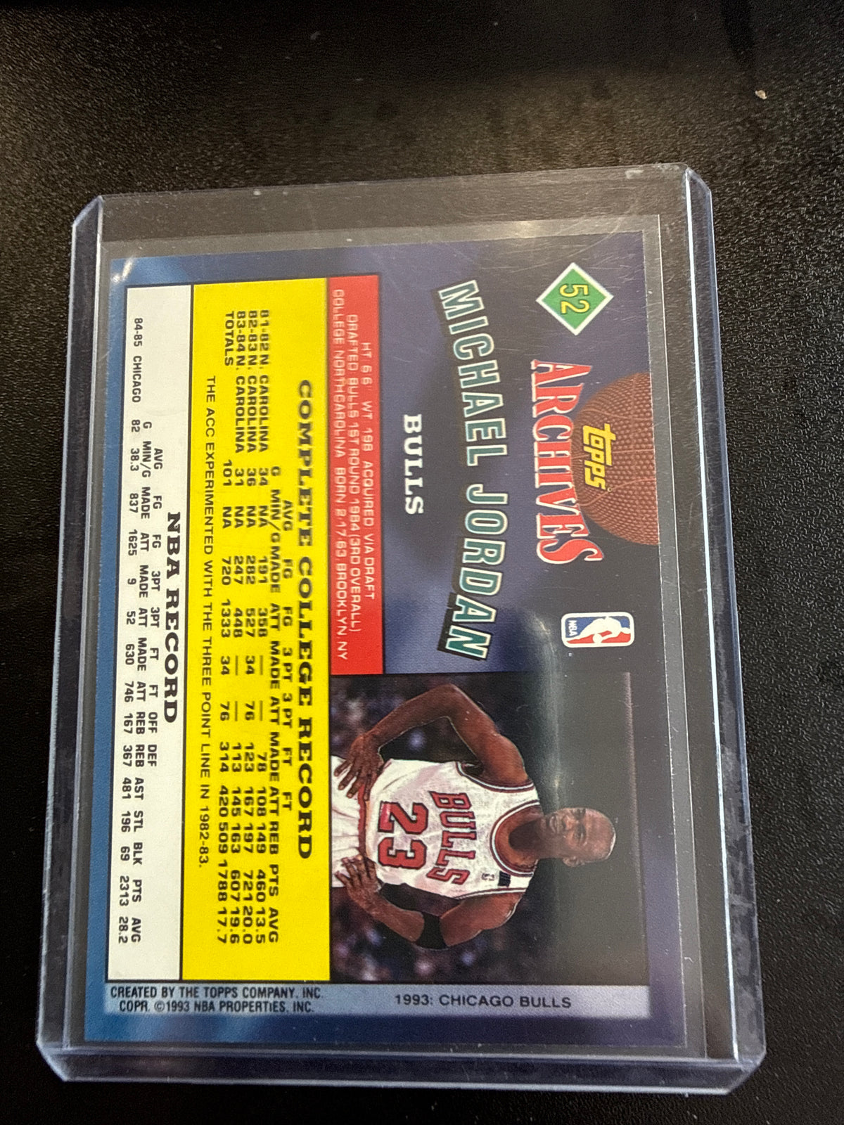 1992-93 Topps Archives #52 Michael Jordan Chicago Bulls back