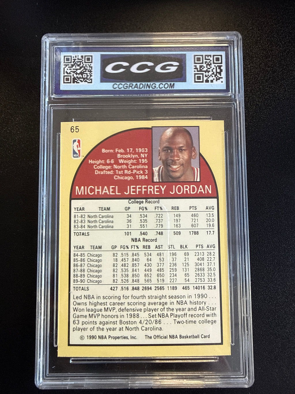1990 NBA Hoops #65 Michael Jordan Chicago Bulls CCG 10 back
