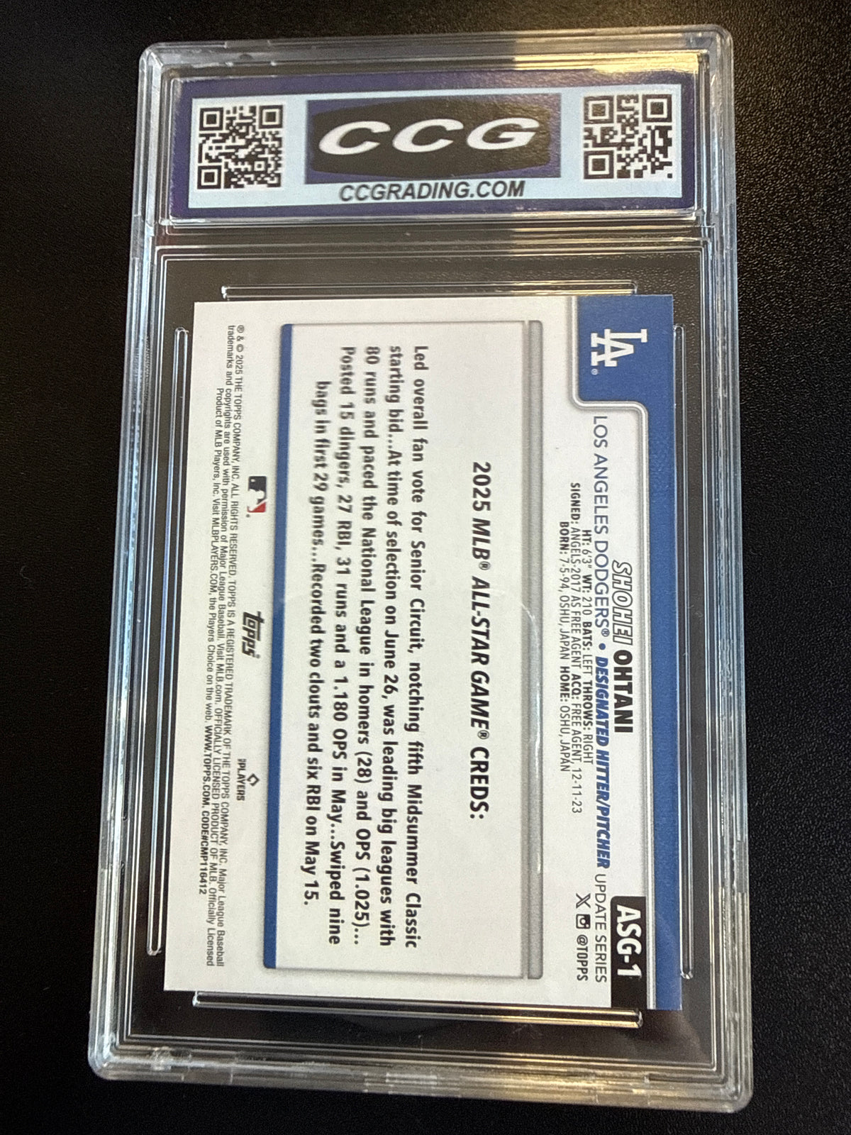 2025 Topps Update All-Star Game #ASG-1 Shohei Ohtani Los Angeles Dodgers CCG 10 back