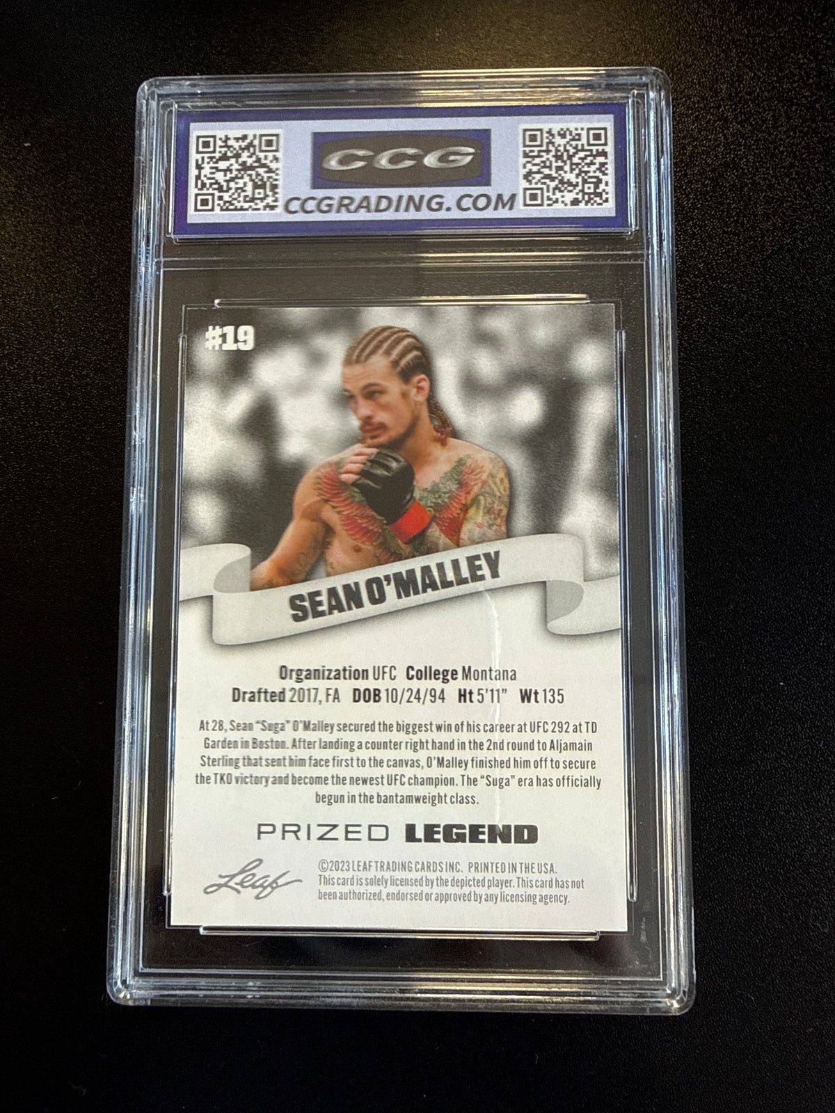 2023 Leaf Prized Legend #19 Sean O'Malley CCG 10 back