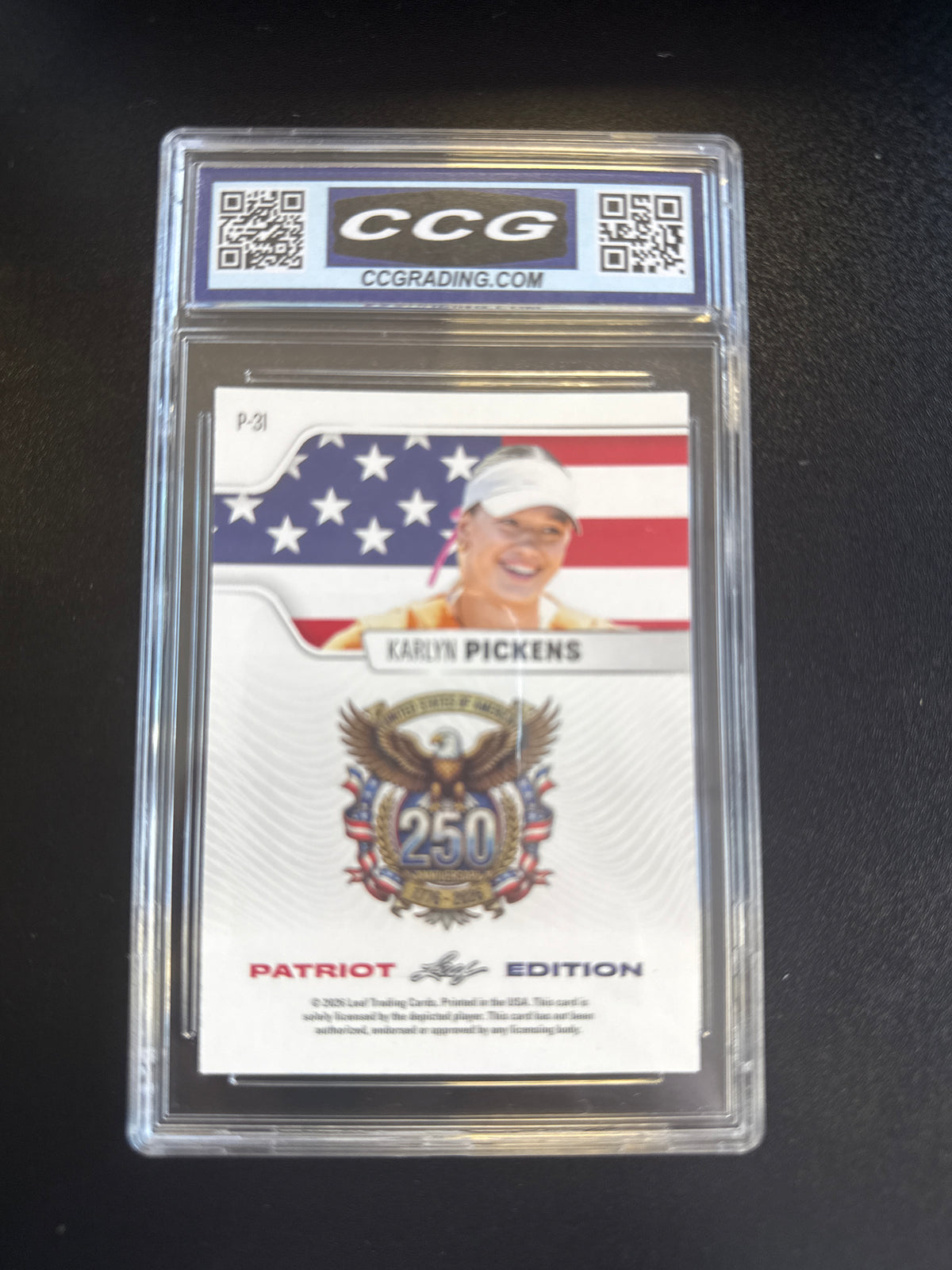 2026 Leaf Patriot Edition #P31 Gold 17/25 Karlyn Pickens CCG 10 back