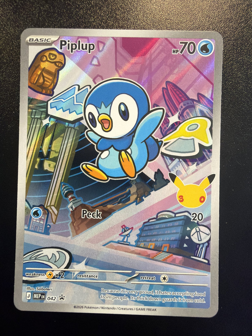 2026 Pokemon MEP Promo #042 Piplup Illustration Rare 30th Anniv NM front