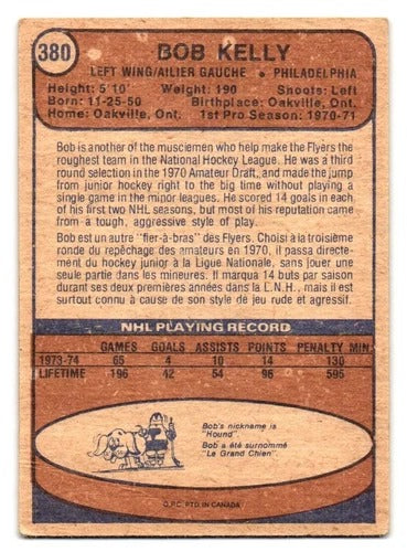 Reference back — 1974 O-Pee-Chee #380 Bob Kelly PSA 7 (visual ref)