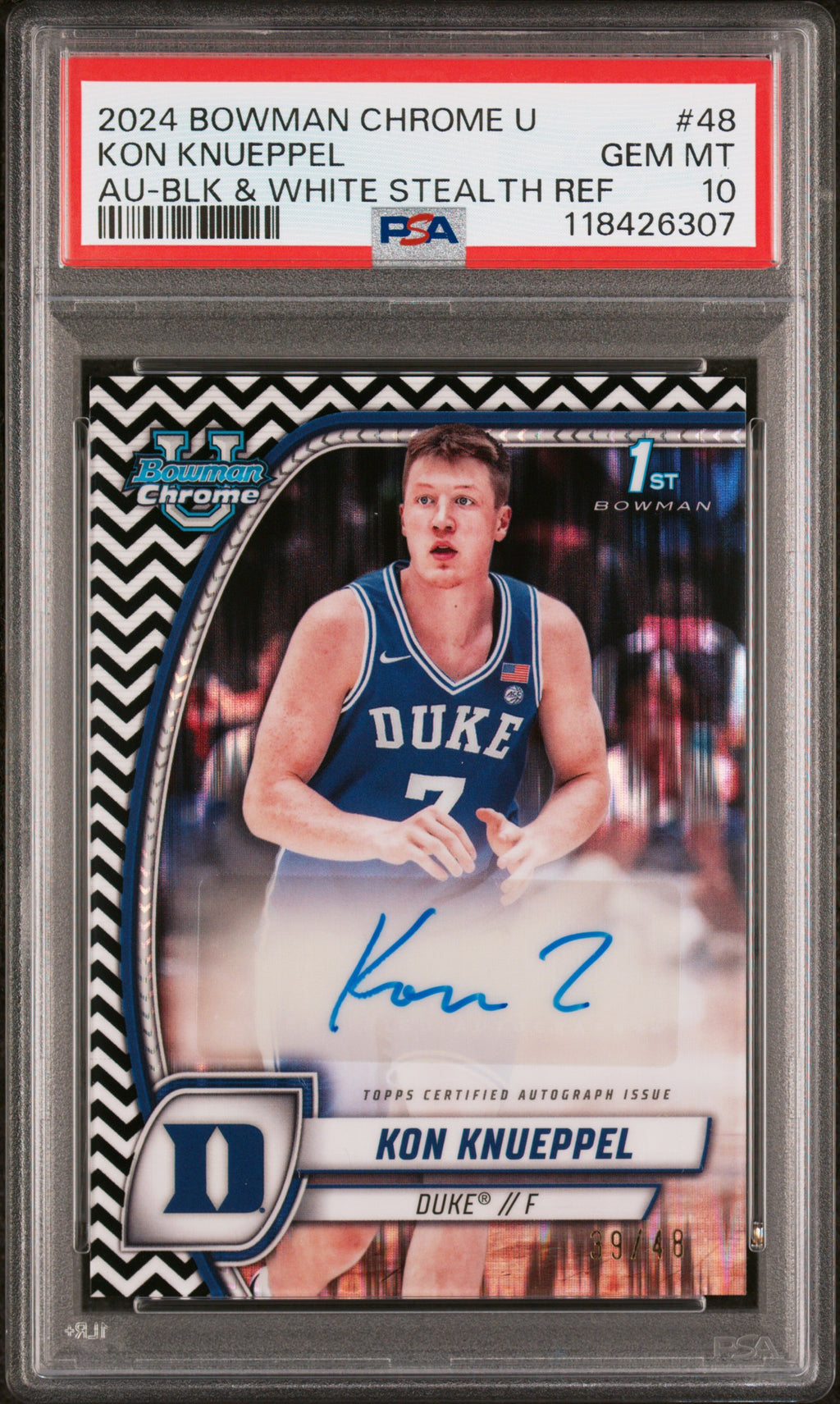 PSA cert 118426307 front — 2024 Bowman Chrome University #48 Kon Knueppel GEM MT 10