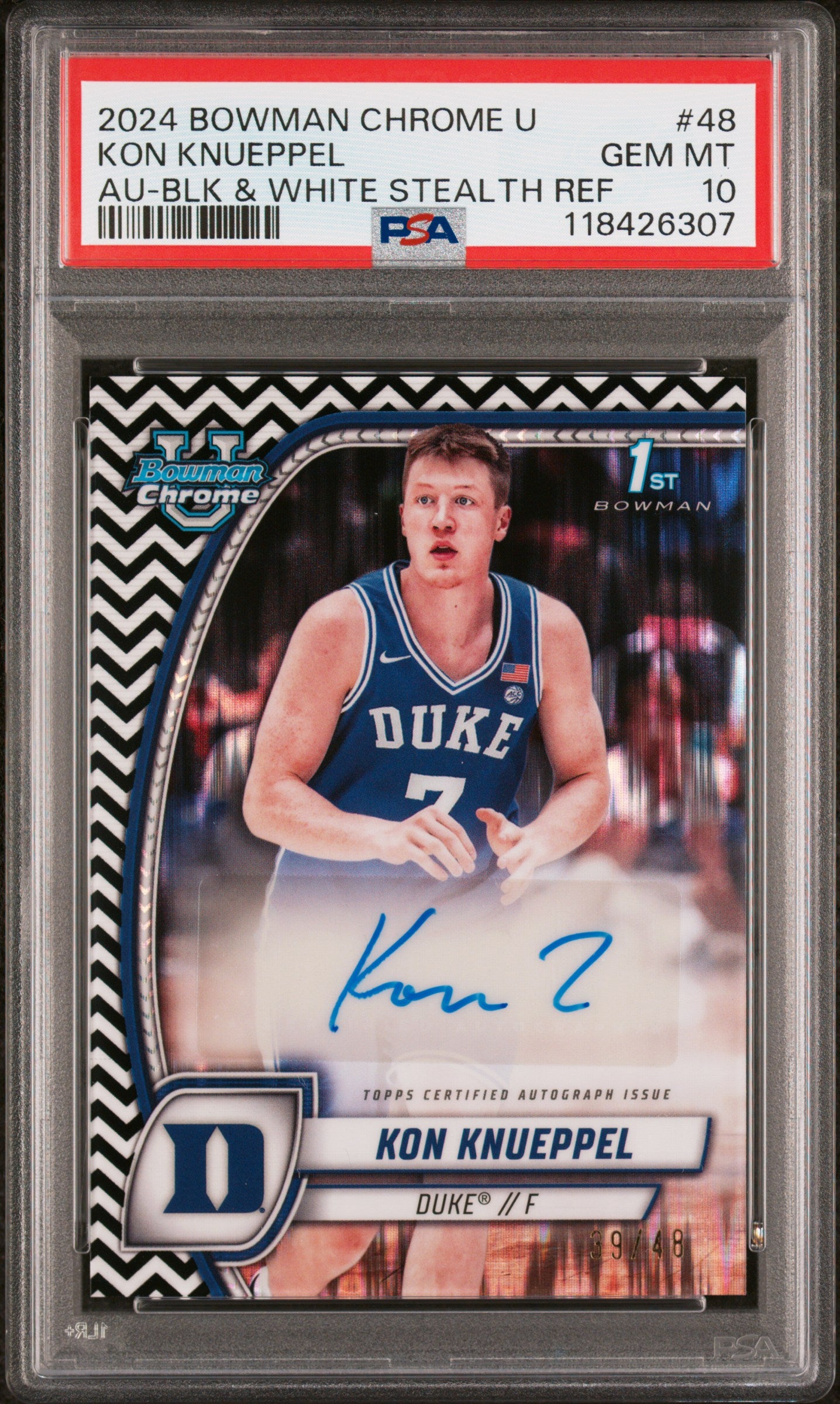 PSA cert 118426307 front — 2024 Bowman Chrome University #48 Kon Knueppel GEM MT 10