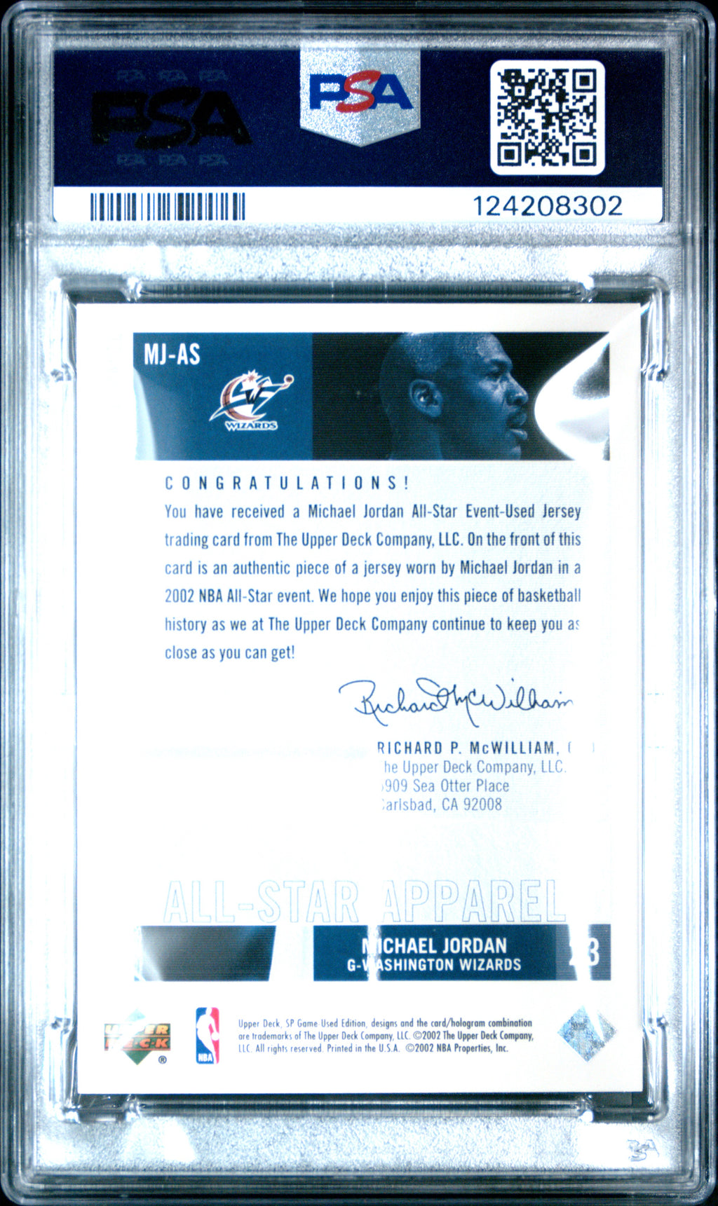 PSA cert 124208302 back — Michael Jordan #MJ-AS PSA 9