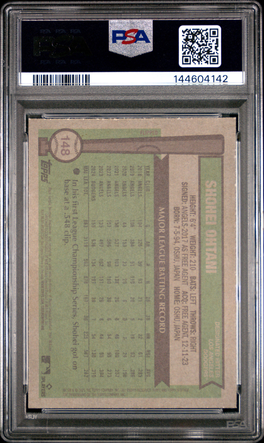Shohei Ohtani 2025 Topps Heritage #148 Chrome Refractor PSA 8 - PSA cert 144604142 back
