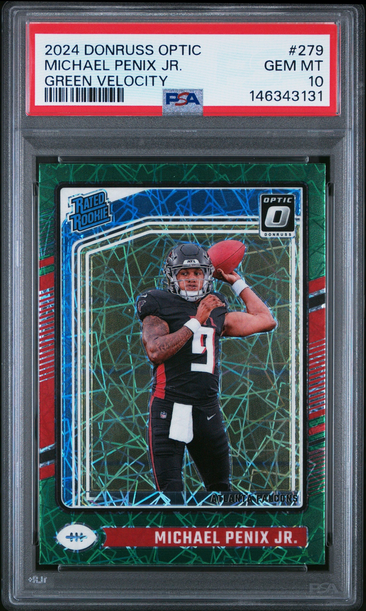 Michael Penix Jr 2024 Donruss Optic #279 Green Velocity PSA 10 - PSA cert 146343131 front
