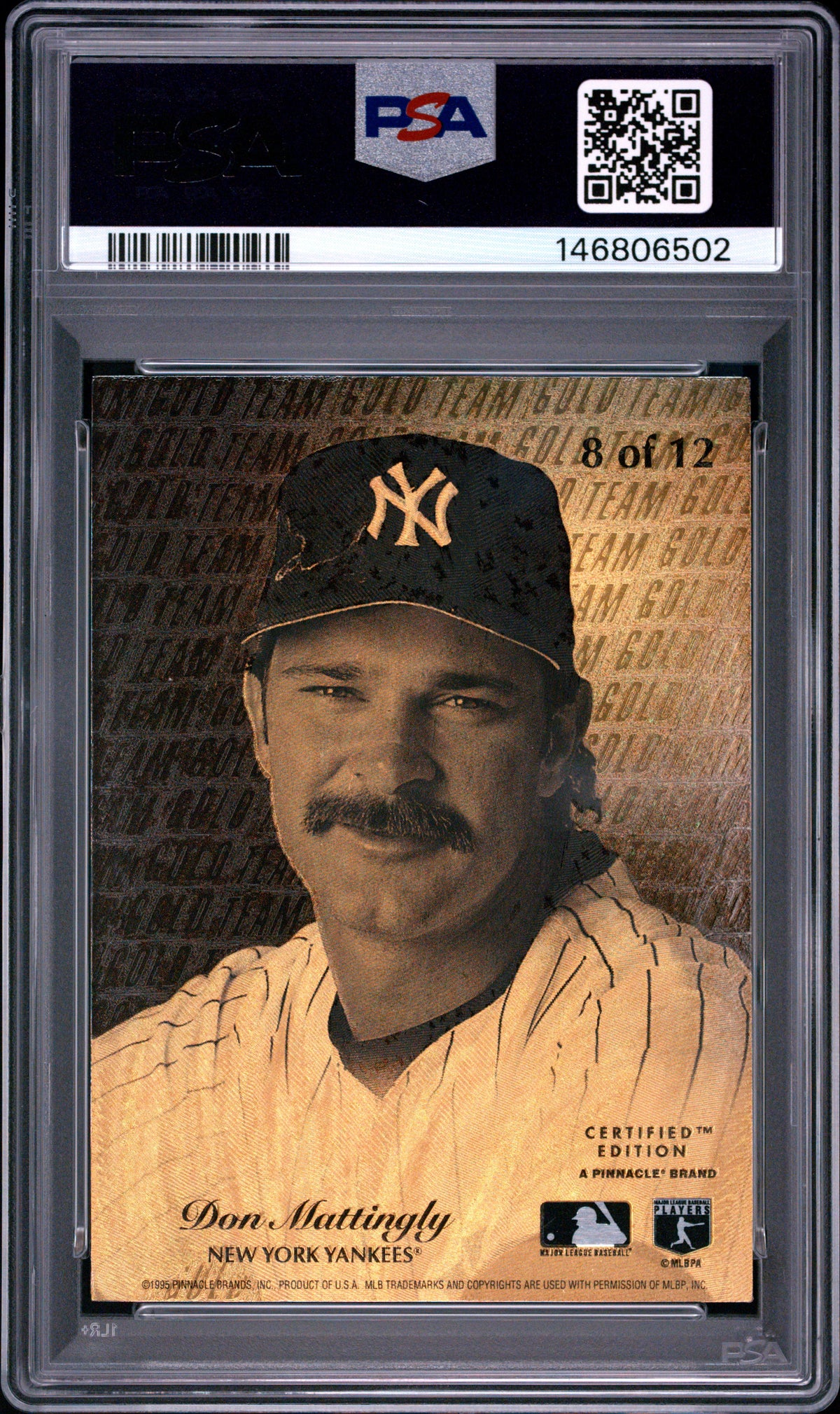 Don Mattingly 1995 Select Certified #8 Gold Team 8/12 PSA 8 - PSA cert 146806502 back
