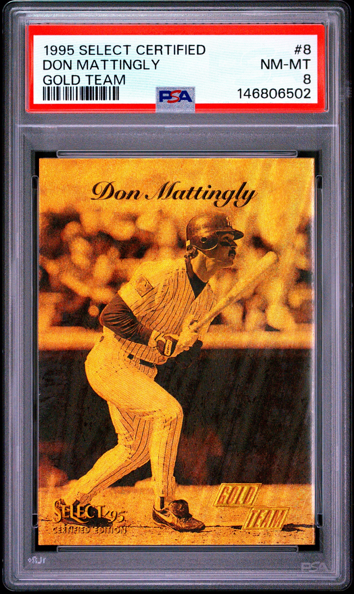 Don Mattingly 1995 Select Certified #8 Gold Team 8/12 PSA 8 - PSA cert 146806502 front