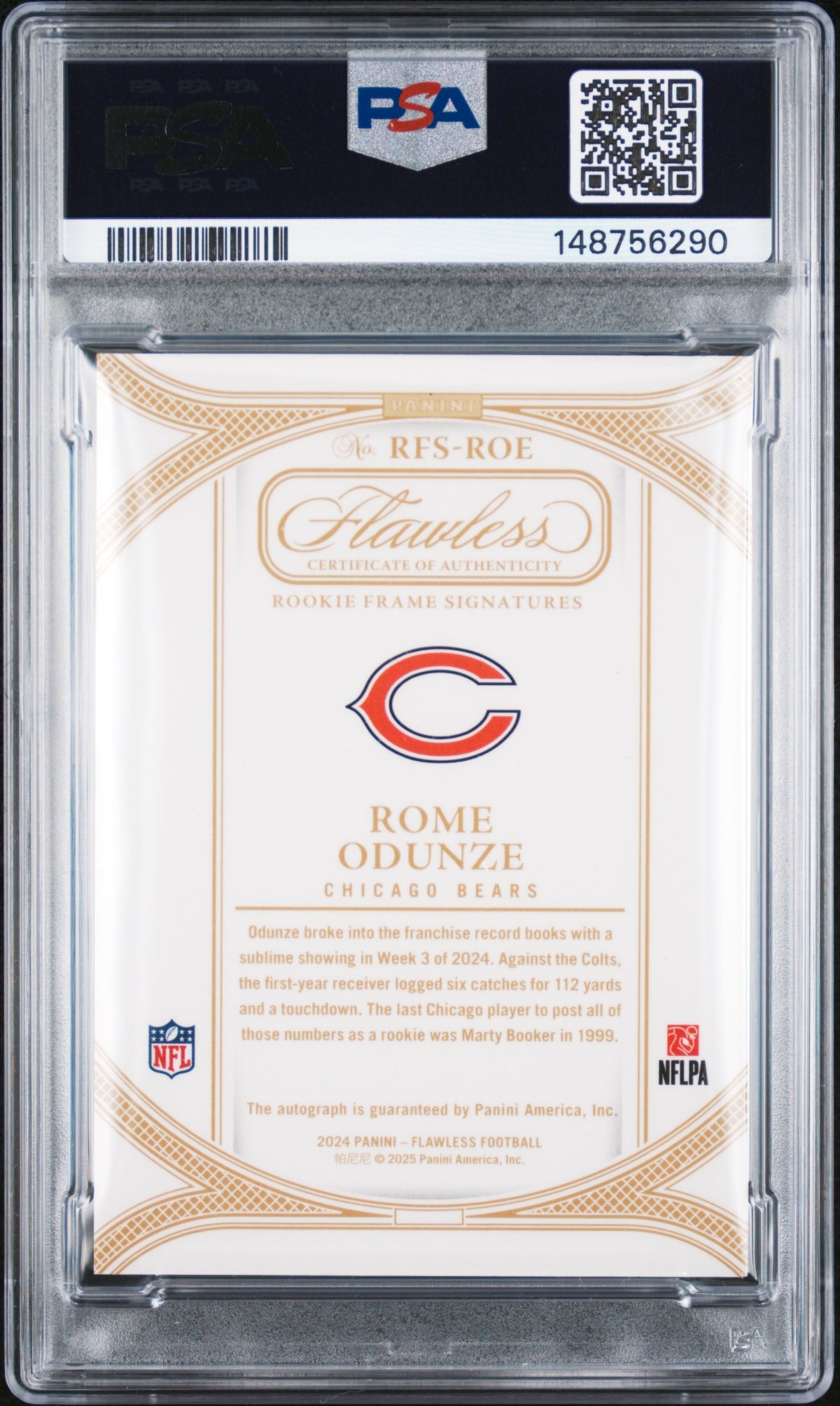 PSA cert 148756290 back — Rome Odunze #RFS-ROE Ruby 08/15 Auto PSA 7