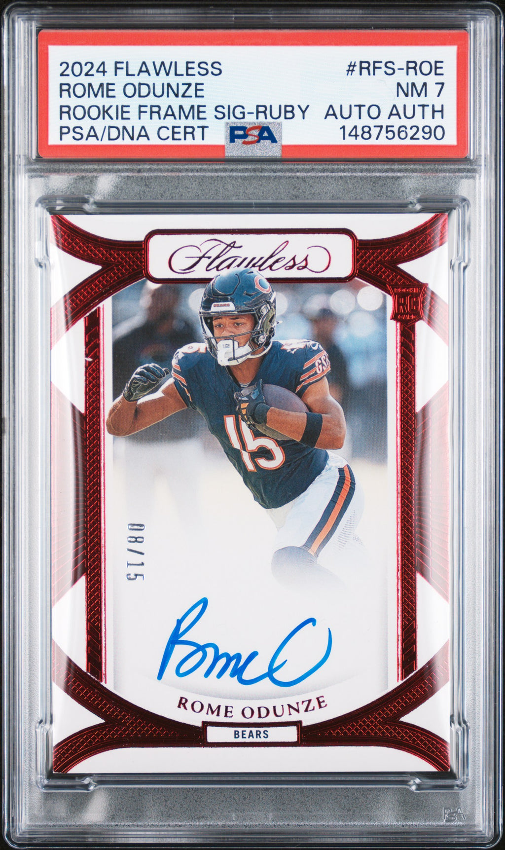 PSA cert 148756290 front — Rome Odunze #RFS-ROE Ruby 08/15 Auto PSA 7