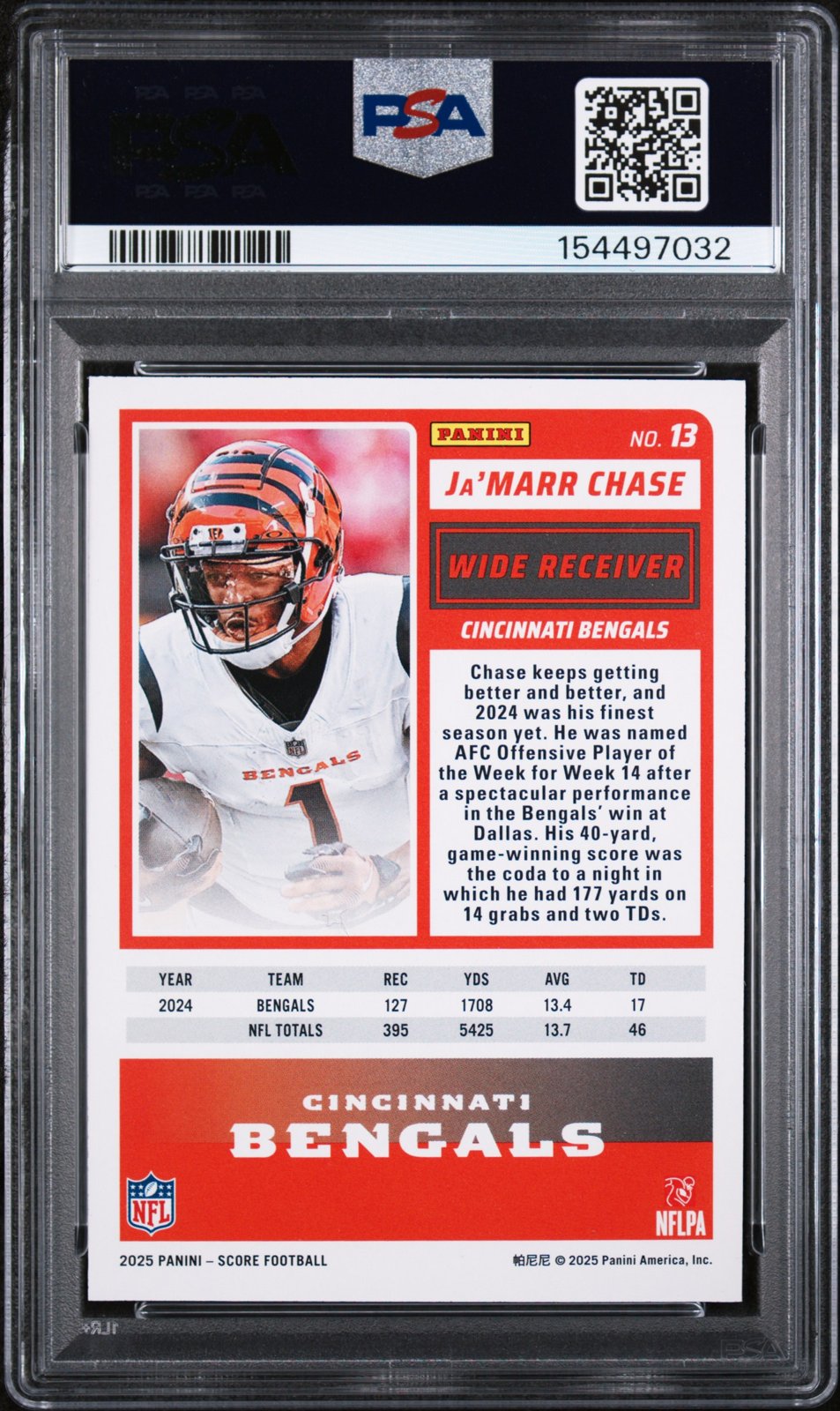 PSA cert 154497032 back — Ja'Marr Chase Ellipse #298/399 PSA 9