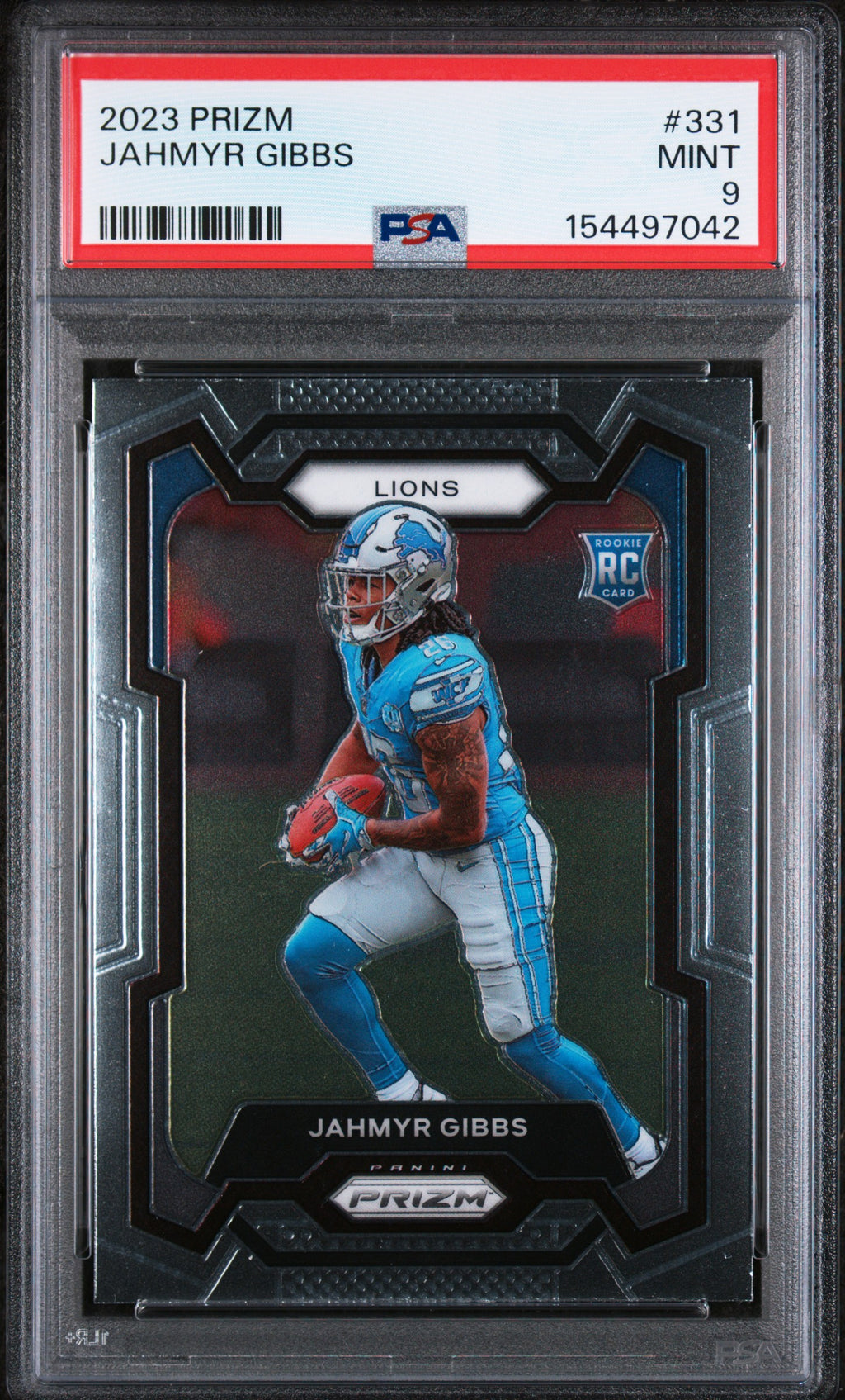 PSA cert 154497042 front — Jahmyr Gibbs #331 Prizm Base RC PSA 9