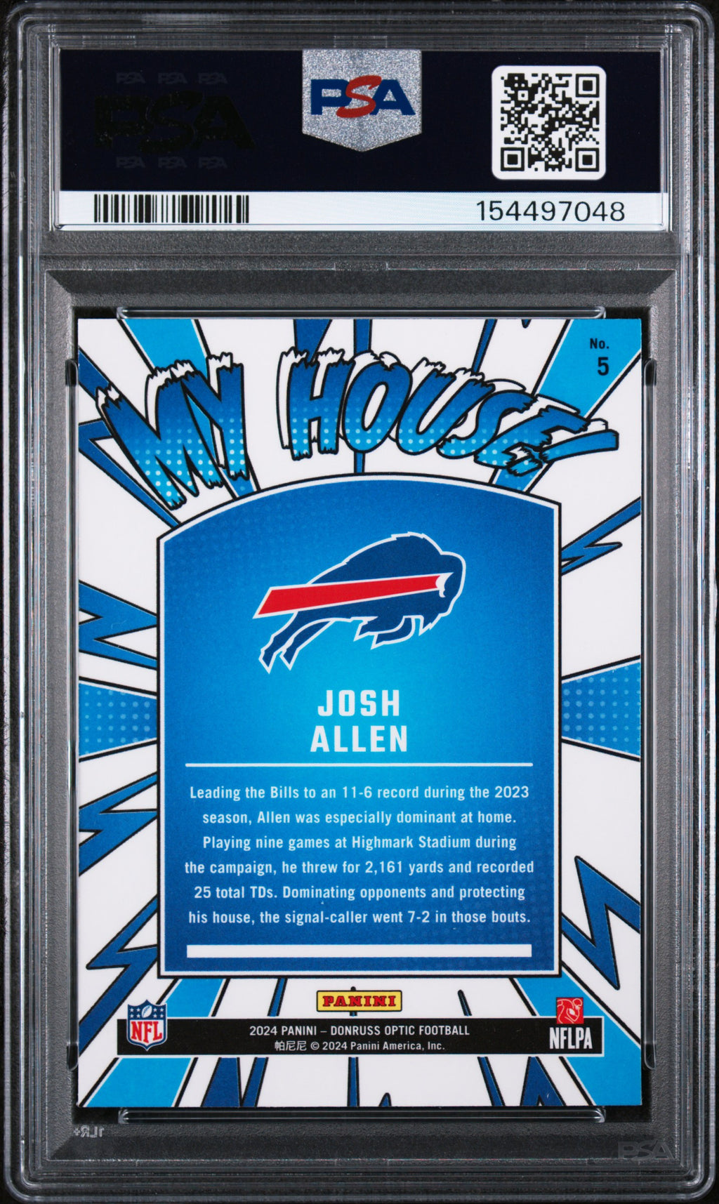 PSA cert 154497048 back — Josh Allen My House #5 PSA 10