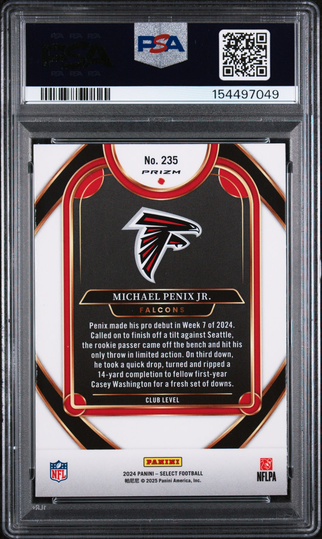 PSA cert 154497049 back — Michael Penix Jr. #235 PSA 10