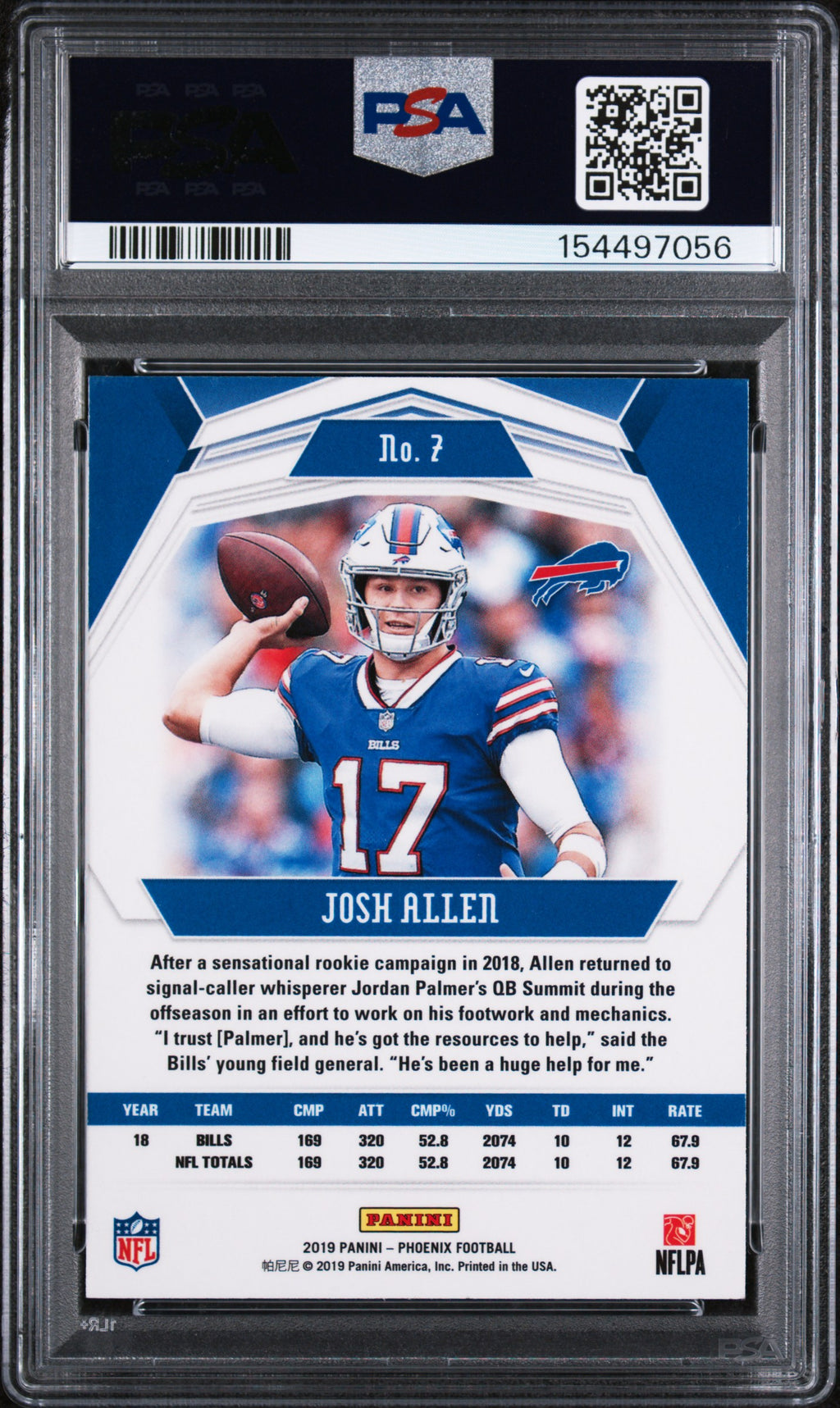 PSA cert 154497056 back — Josh Allen #7 Phoenix PSA 9