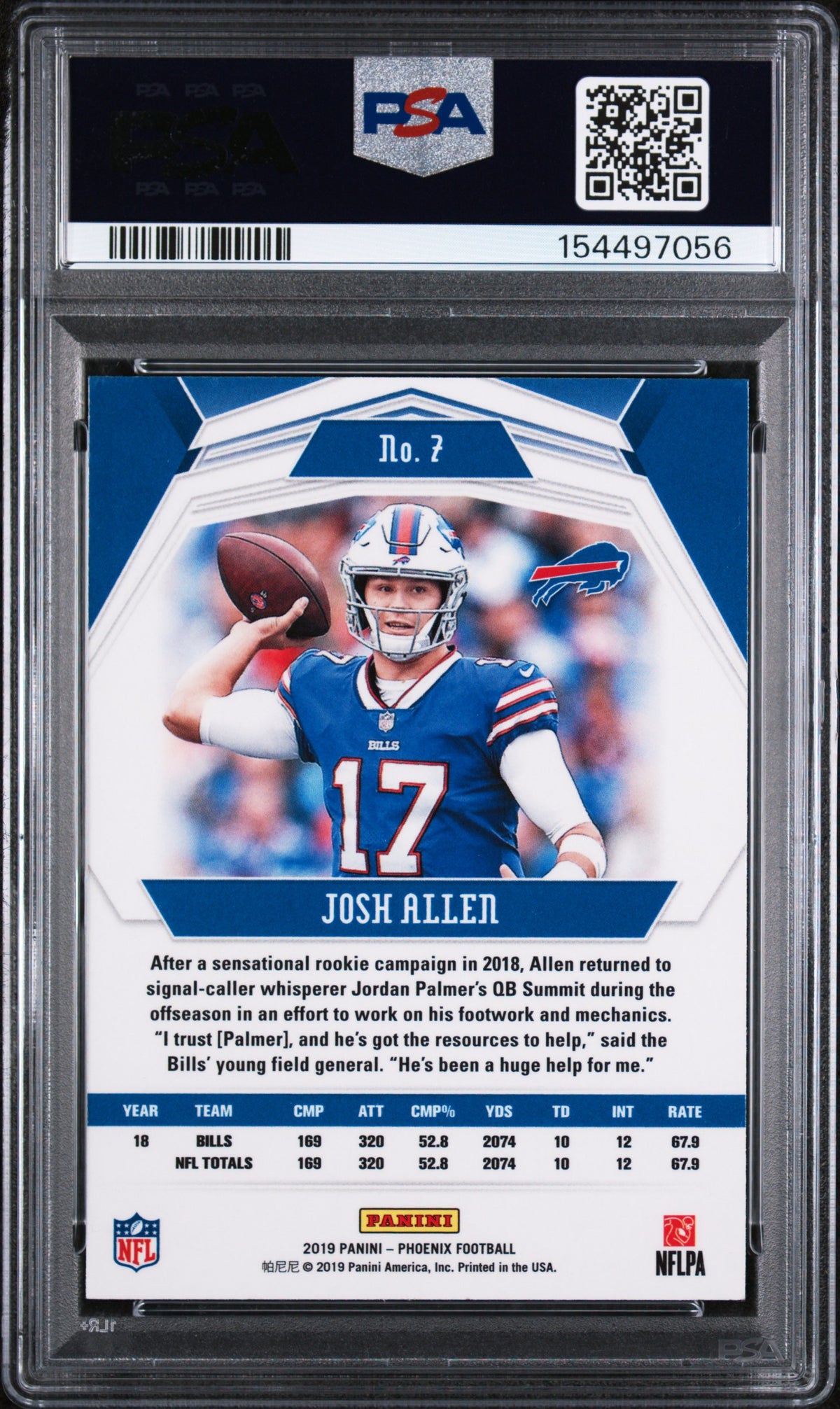 PSA cert 154497056 back — Josh Allen #7 Phoenix PSA 9
