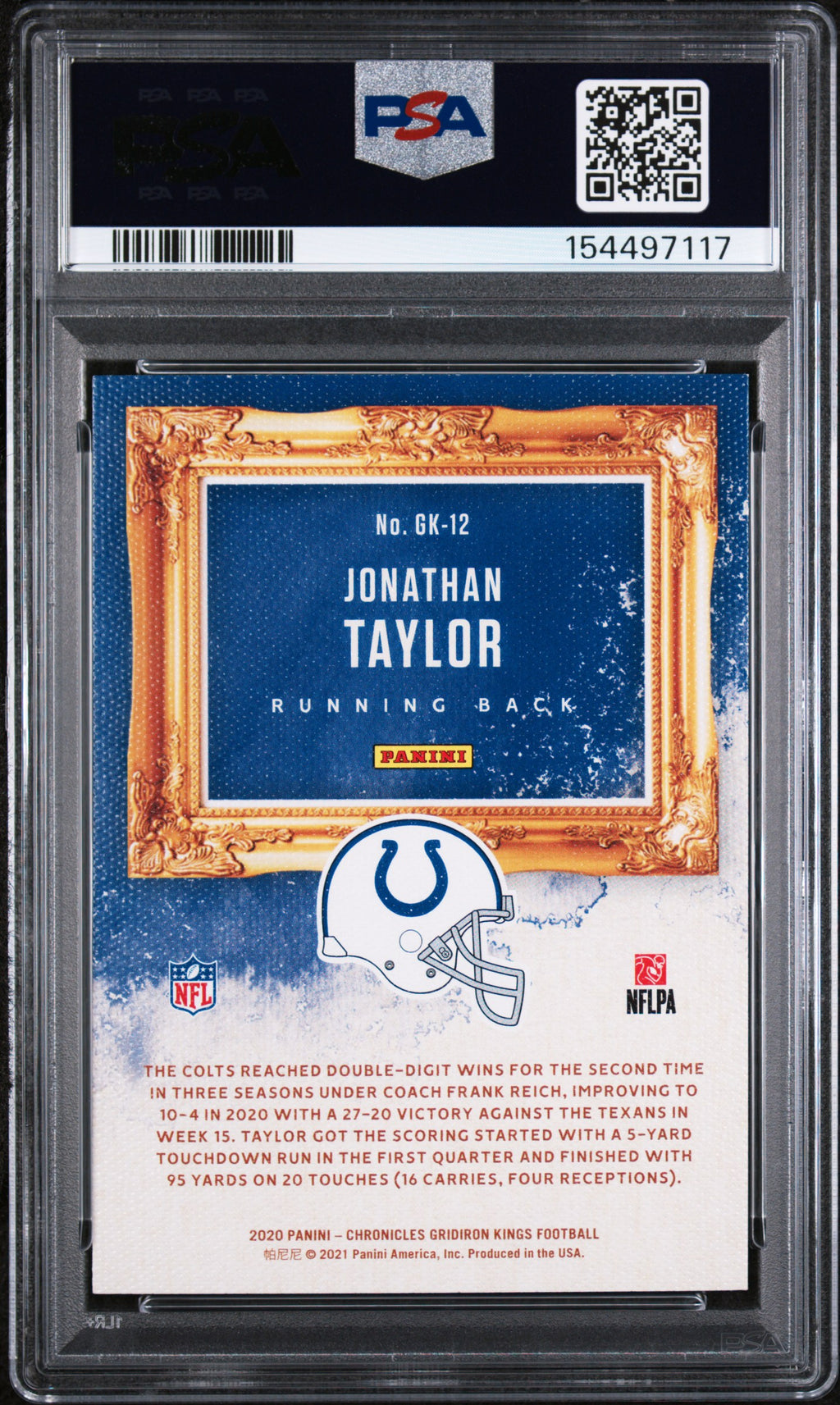 PSA cert 154497117 back — Jonathan Taylor #GK12 PSA 9