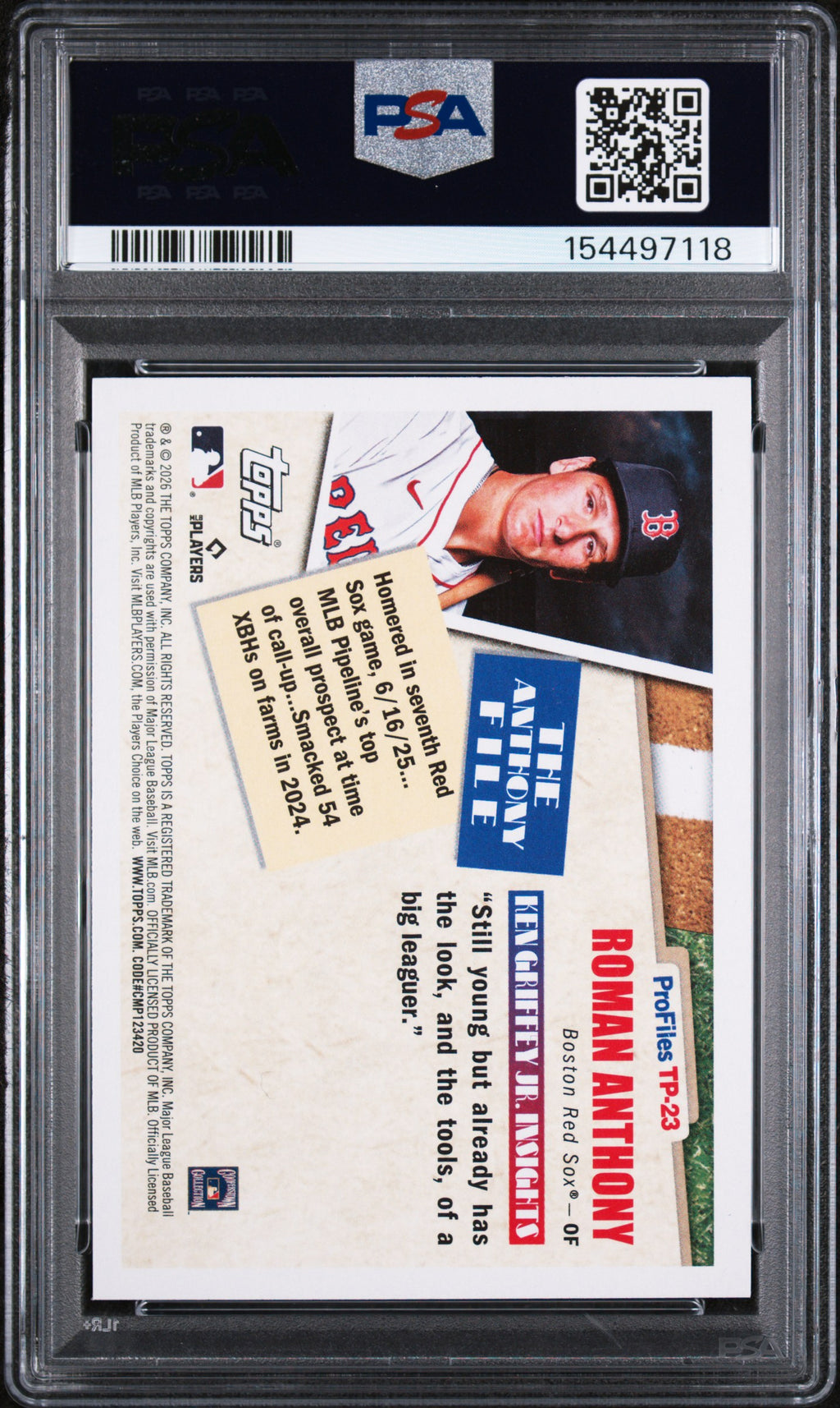 PSA cert 154497118 back — Roman Anthony #23 PSA 10
