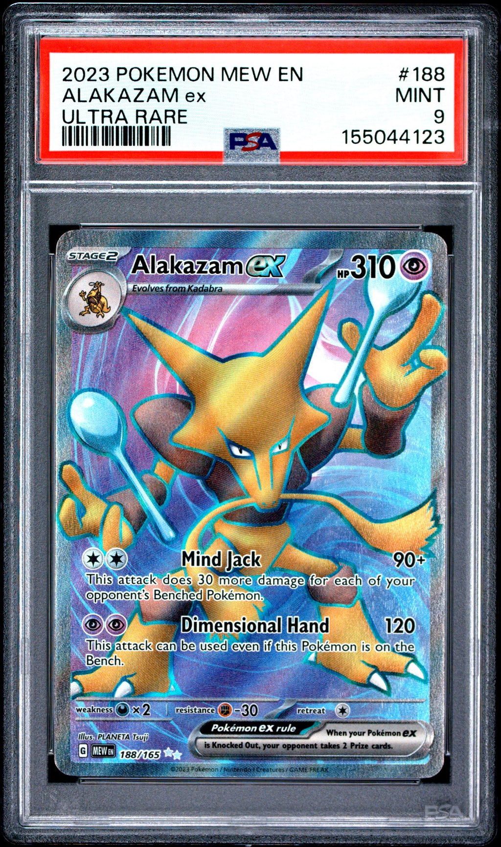 PSA cert 155044123 front — Alakazam ex #188 Ultra Rare PSA 9