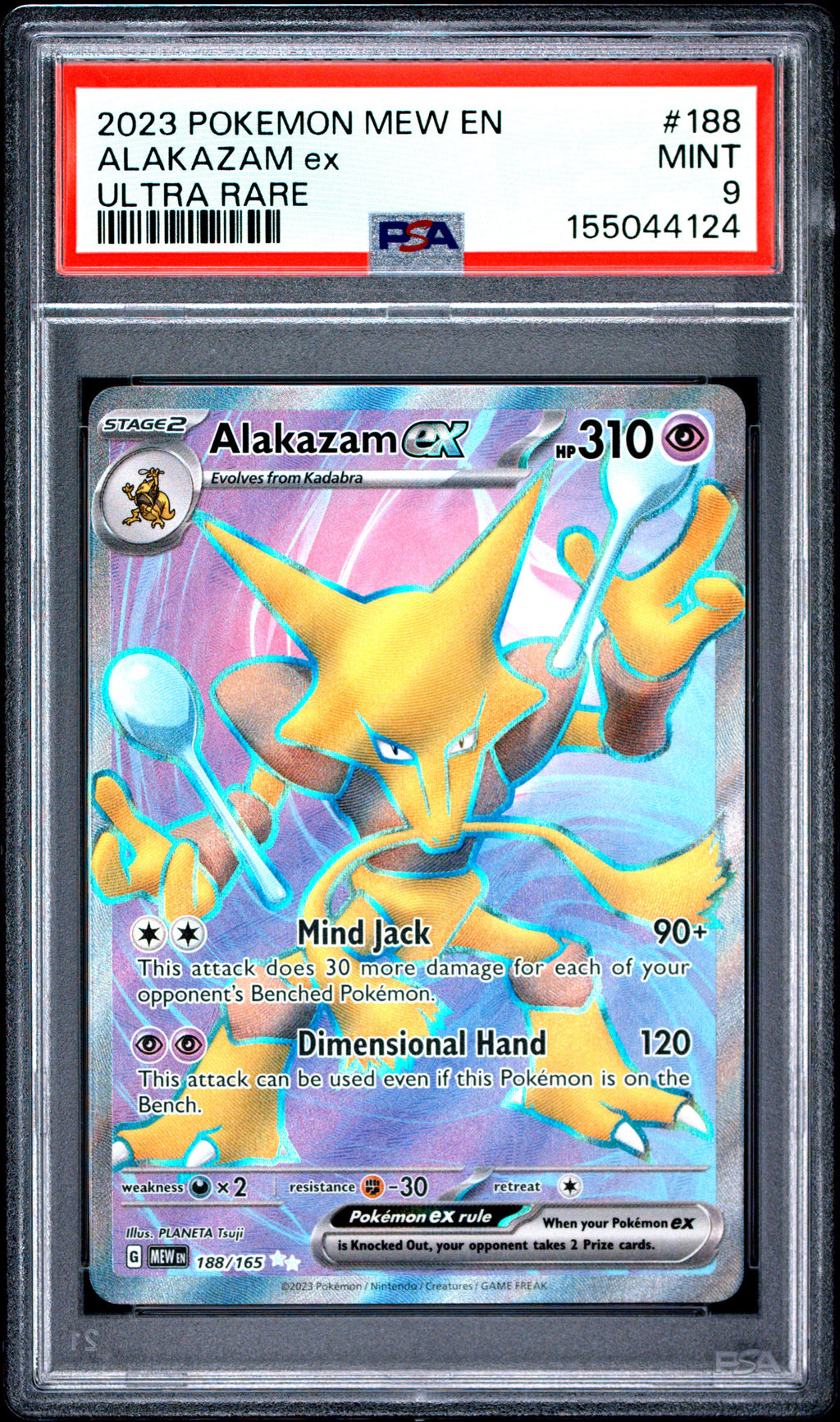 PSA cert 155044124 front — Alakazam ex #188 MEW EN-151 PSA 9
