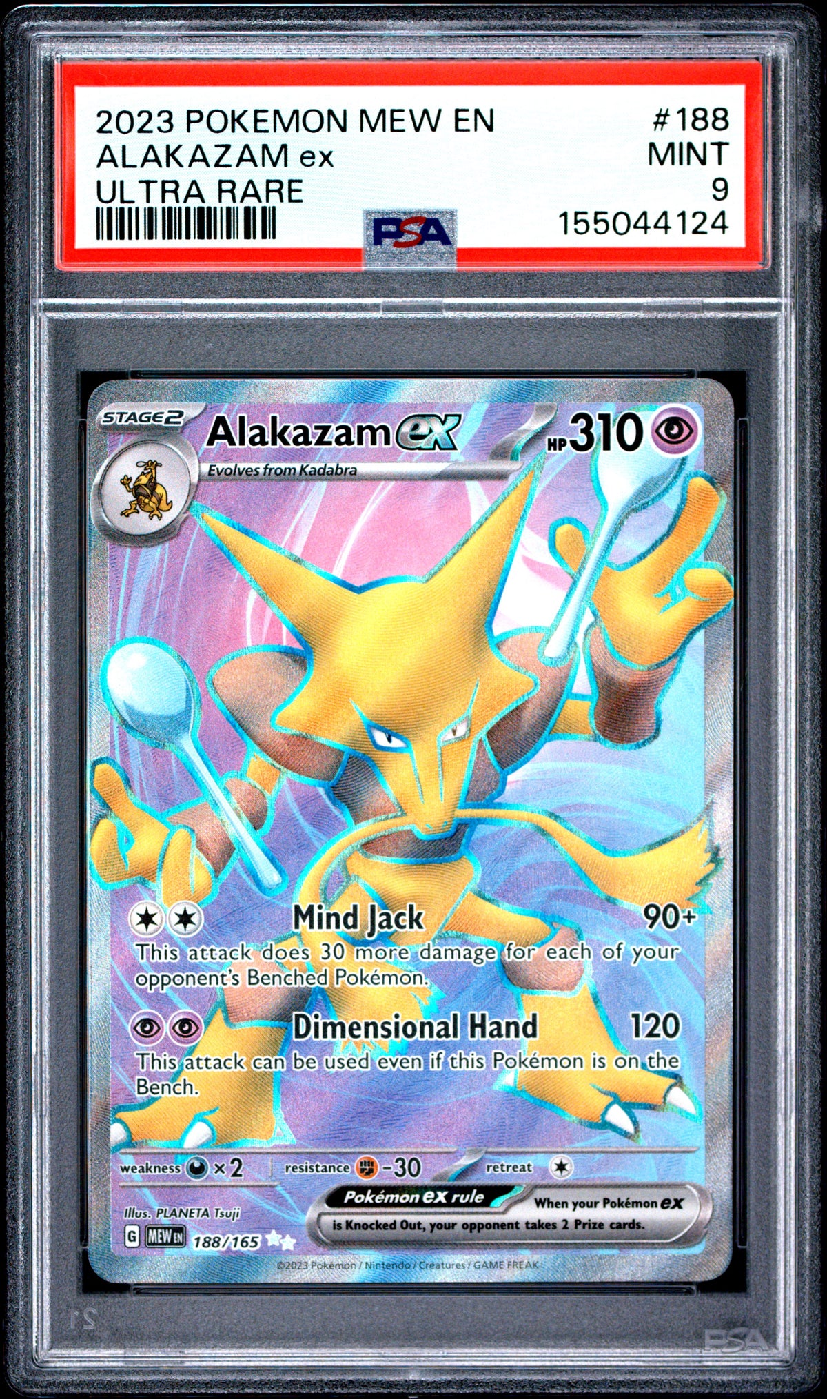 PSA cert 155044124 front — Alakazam ex #188 MEW EN-151 PSA 9
