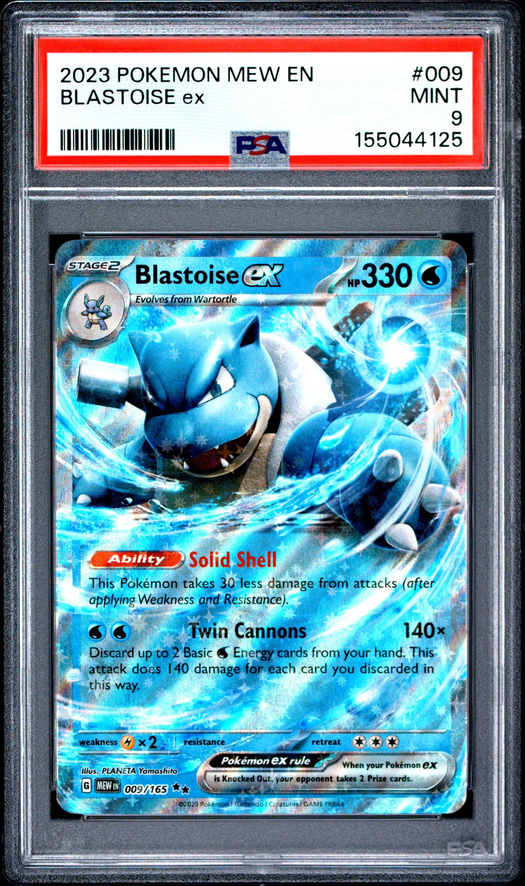 PSA cert 155044125 front — Blastoise ex #009 EN-151 PSA 9