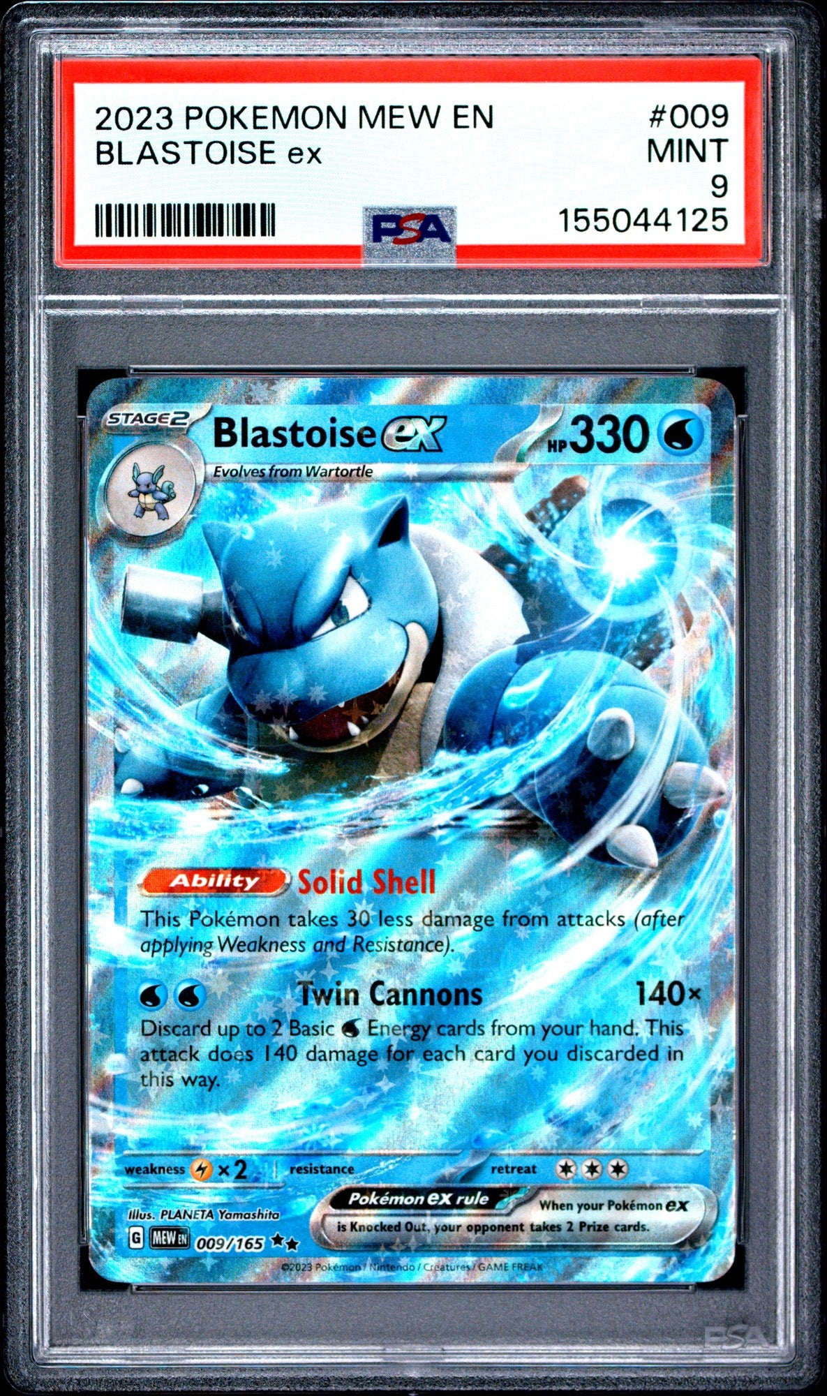 PSA cert 155044125 front — Blastoise ex #009 EN-151 PSA 9