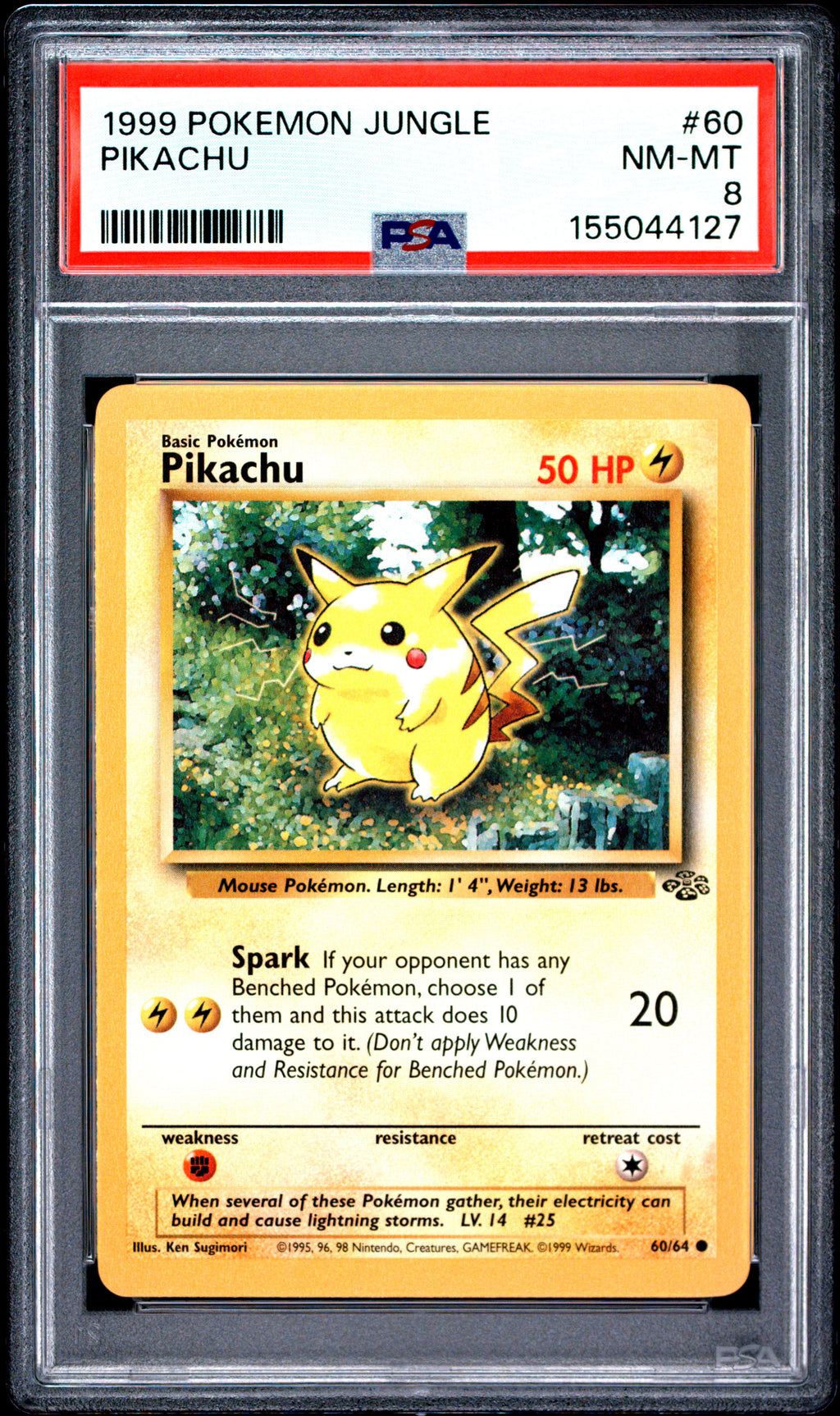 PSA cert 155044127 front — Jungle #60 Pikachu PSA 8