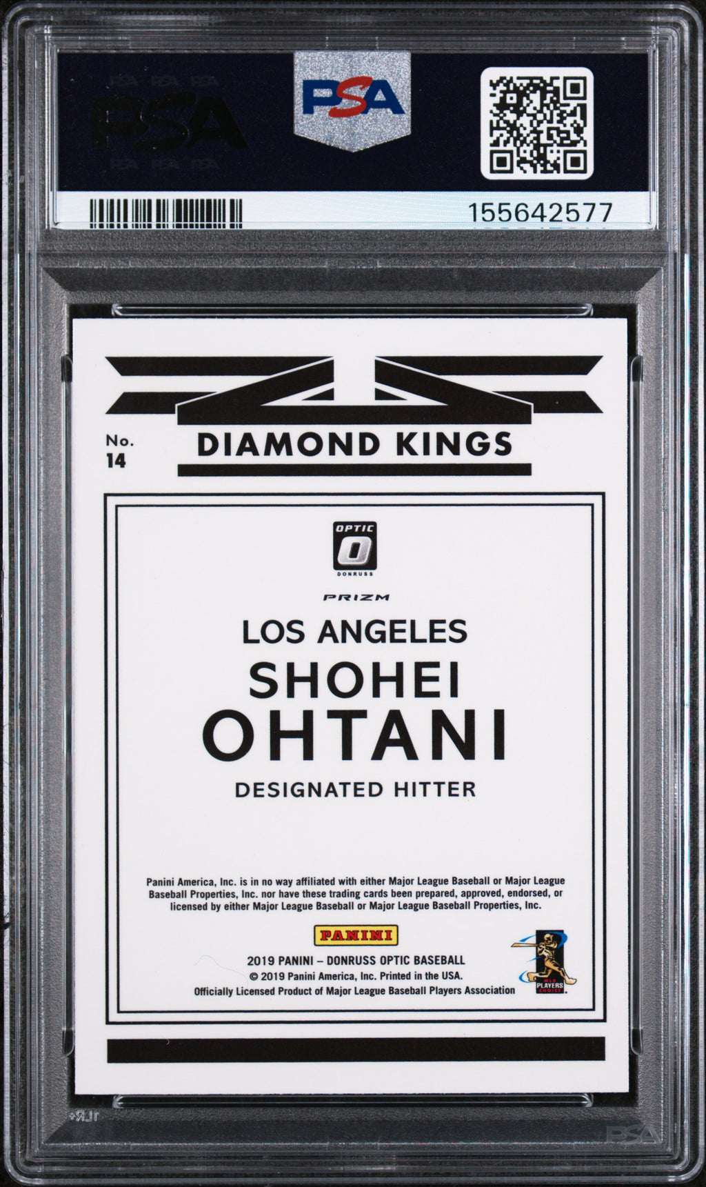PSA cert 155642577 back — Shohei Ohtani Diamond Kings #14 Pink PSA 10