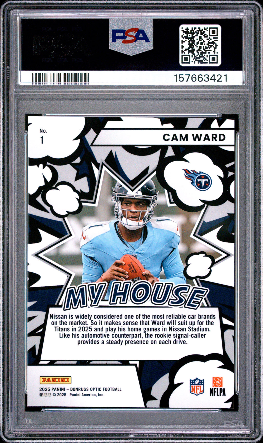 PSA cert 157663421 back — Cam Ward My House #1 PSA 10