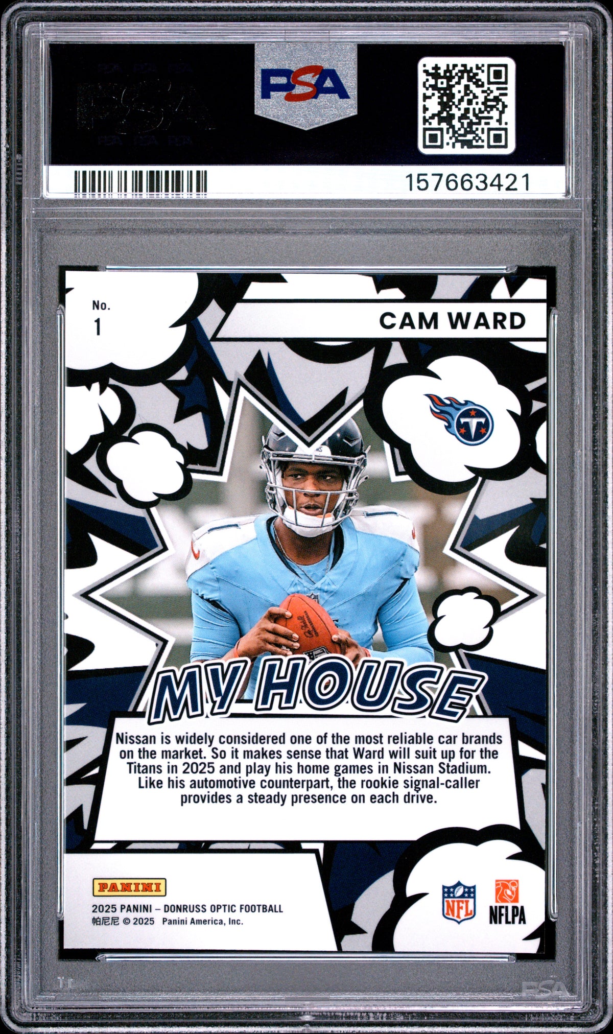 PSA cert 157663421 back — Cam Ward My House #1 PSA 10