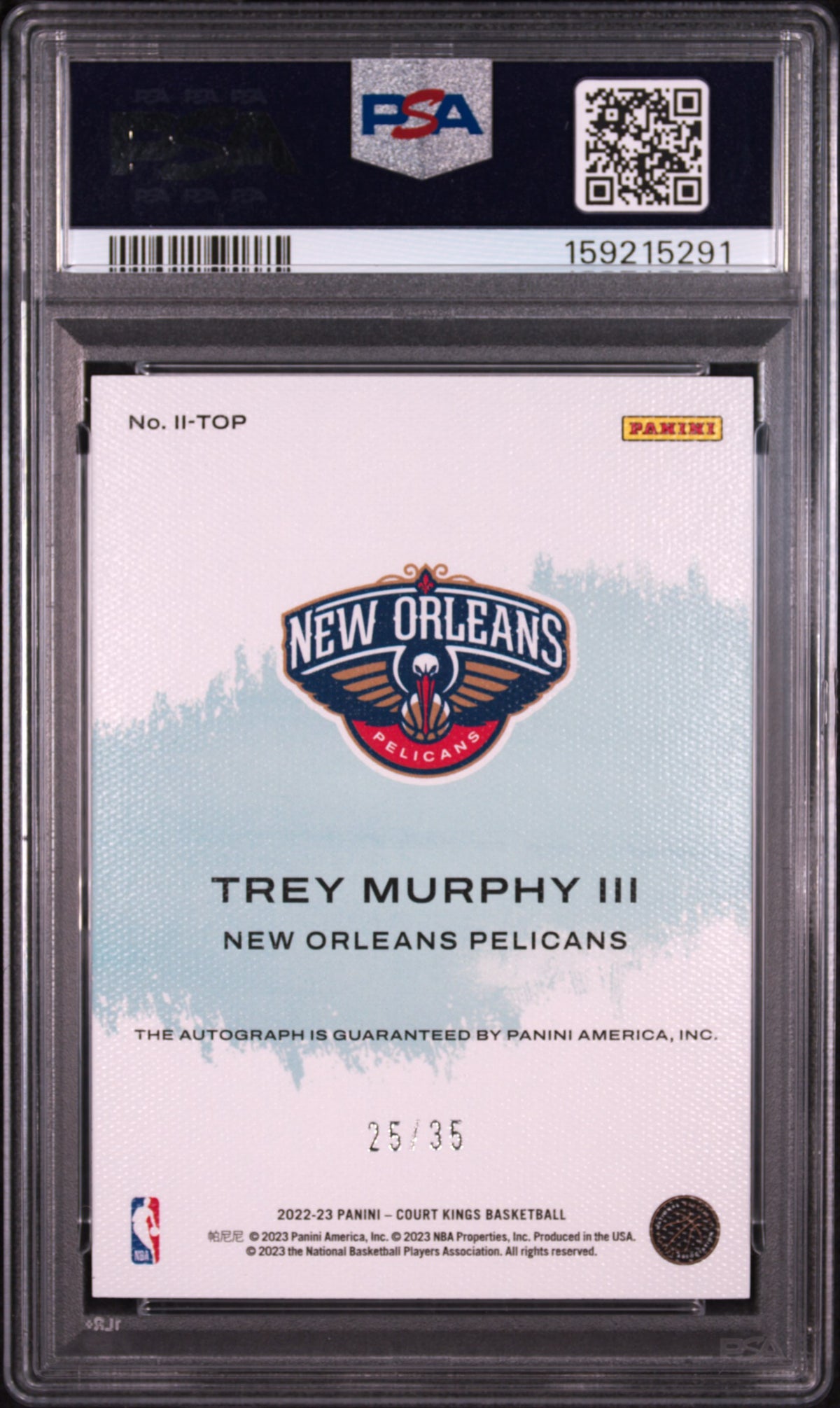 PSA cert 159215291 back — Trey Murphy III #II-TOP Violet /35 PSA 10