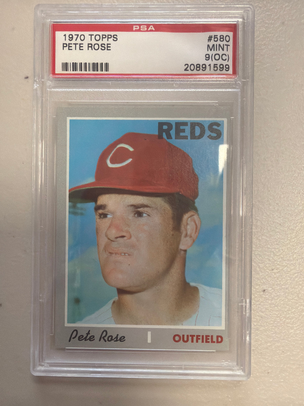 PSA cert 20891599 front — 1970 Topps #580 Pete Rose PSA 9 (phone photo)