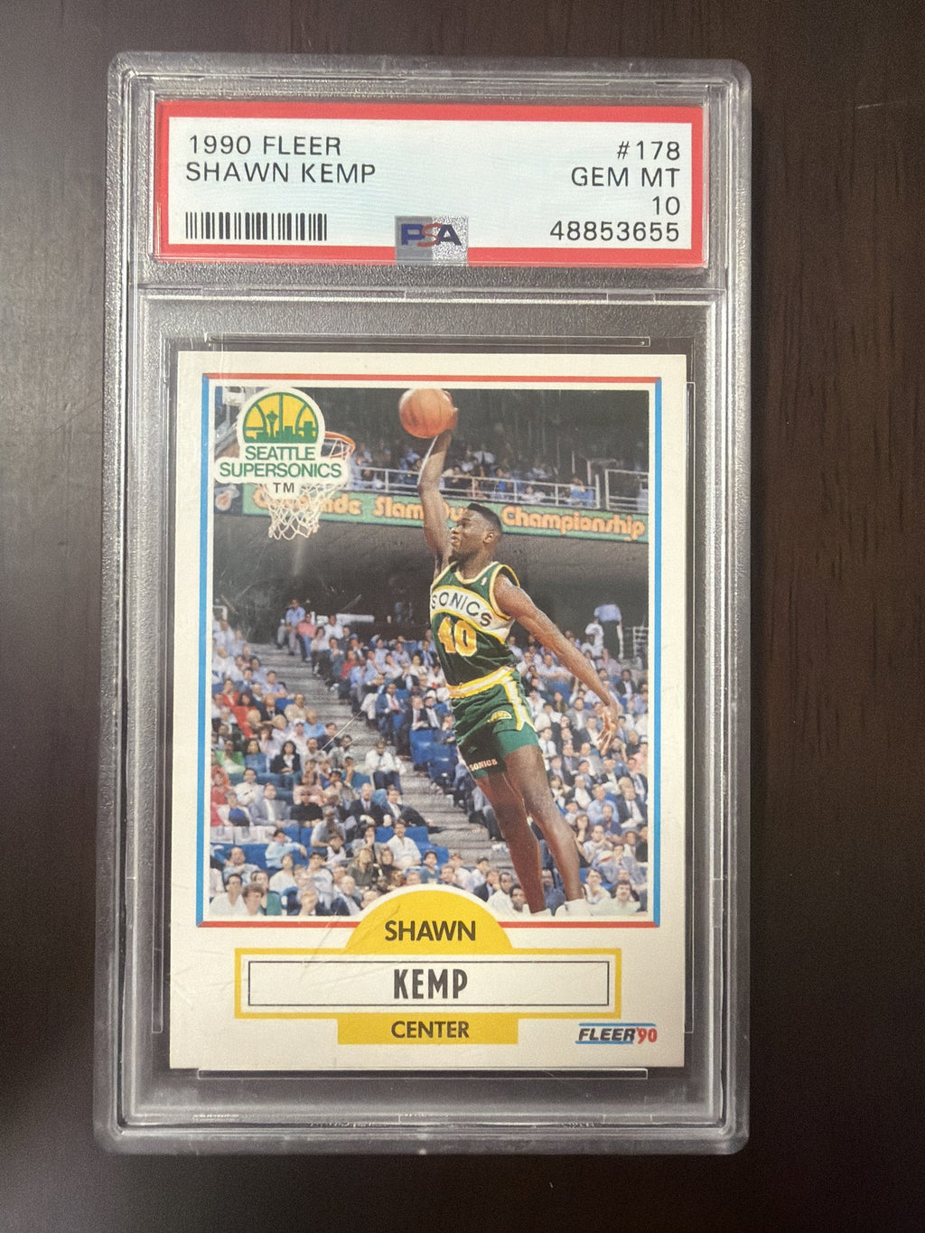 PSA cert 48853655 front — 1990 Fleer #178 Shawn Kemp PSA GEM MT 10 (phone photo)