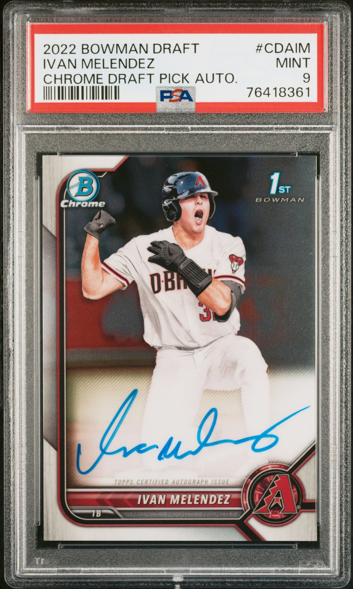 Ivan Melendez 2022 Bowman Draft #CDAIM Chrome Draft Pick Autograph PSA 9 - PSA cert 76418361 front