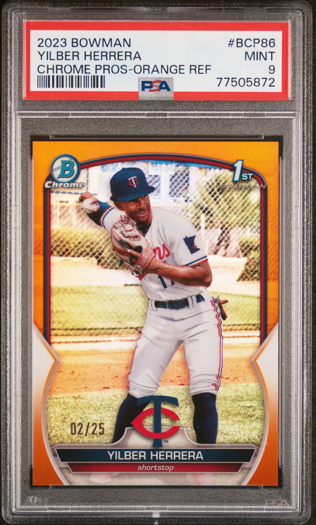 Yilber Herrera Chrome Pros #BCP86 Orange Refractor 02/25 PSA 9 - PSA cert 77505872 front