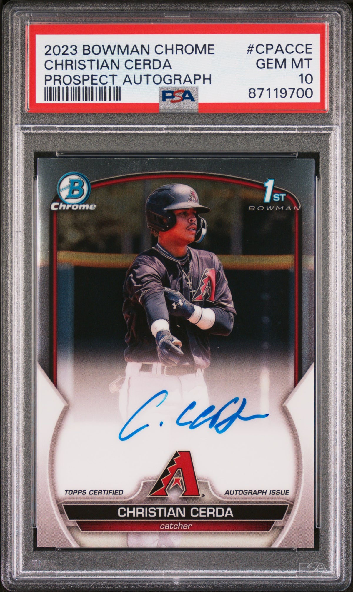Christian Cerda 2023 Bowman Chrome #CPACCE Prospect Autograph PSA 10 - PSA cert 87119700 front