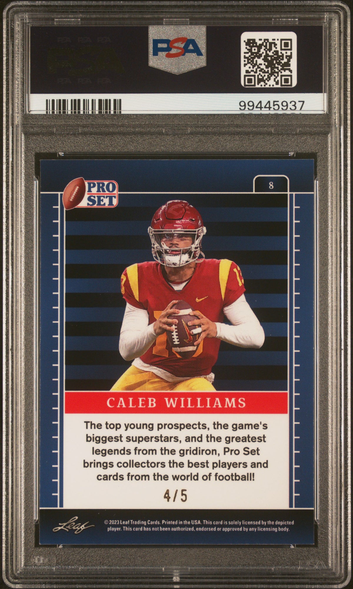 2023 Pro Set Metal #8 Caleb Williams Blue Pulsar 4/5 PSA 8.5 - PSA cert 99445937 back