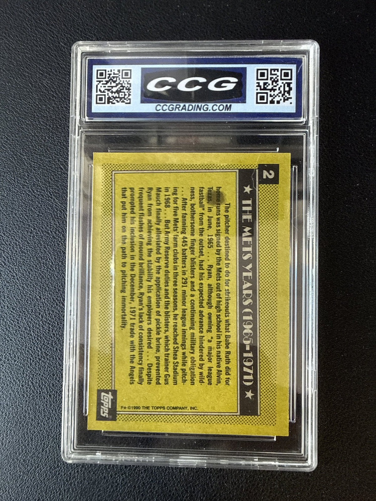 1990 Topps #2 Nolan Ryan CCG 10 back