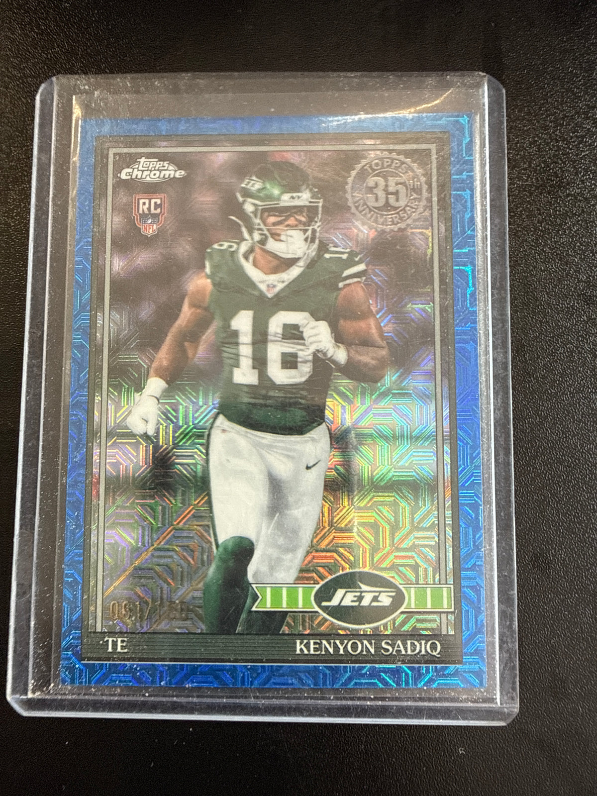 2026 Topps 1991 Topps 35th Anniversary Chrome #91TRC-38 Kenyon Sadiq RC Blue #061/150 New York Jets front