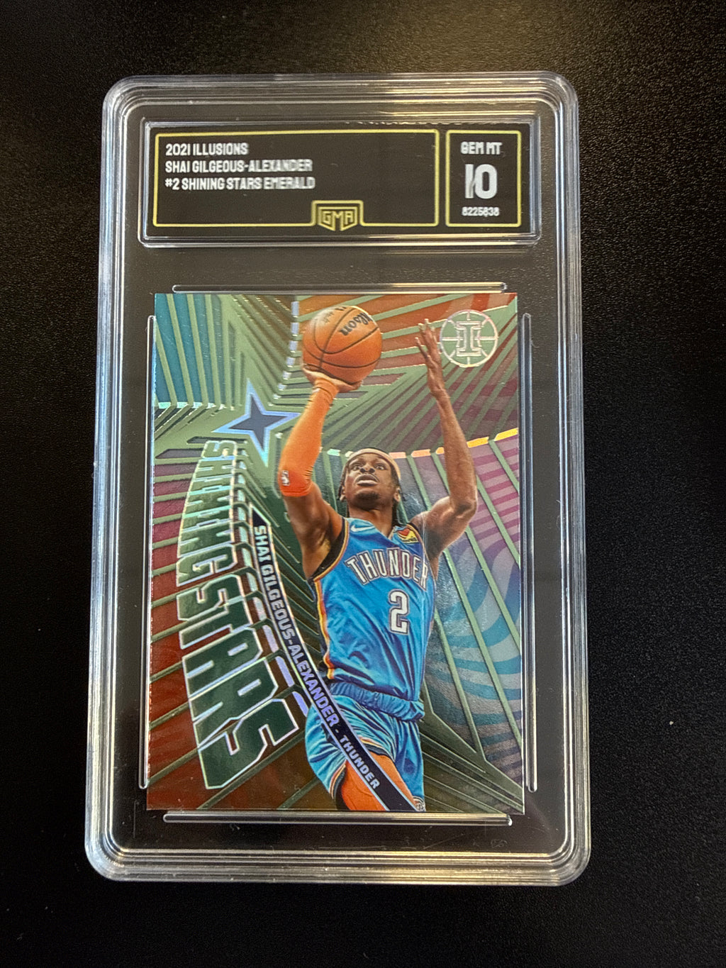 2021-22 Panini Illusions Shining Stars #2 Shai Gilgeous-Alexander Emerald GMA 10 front