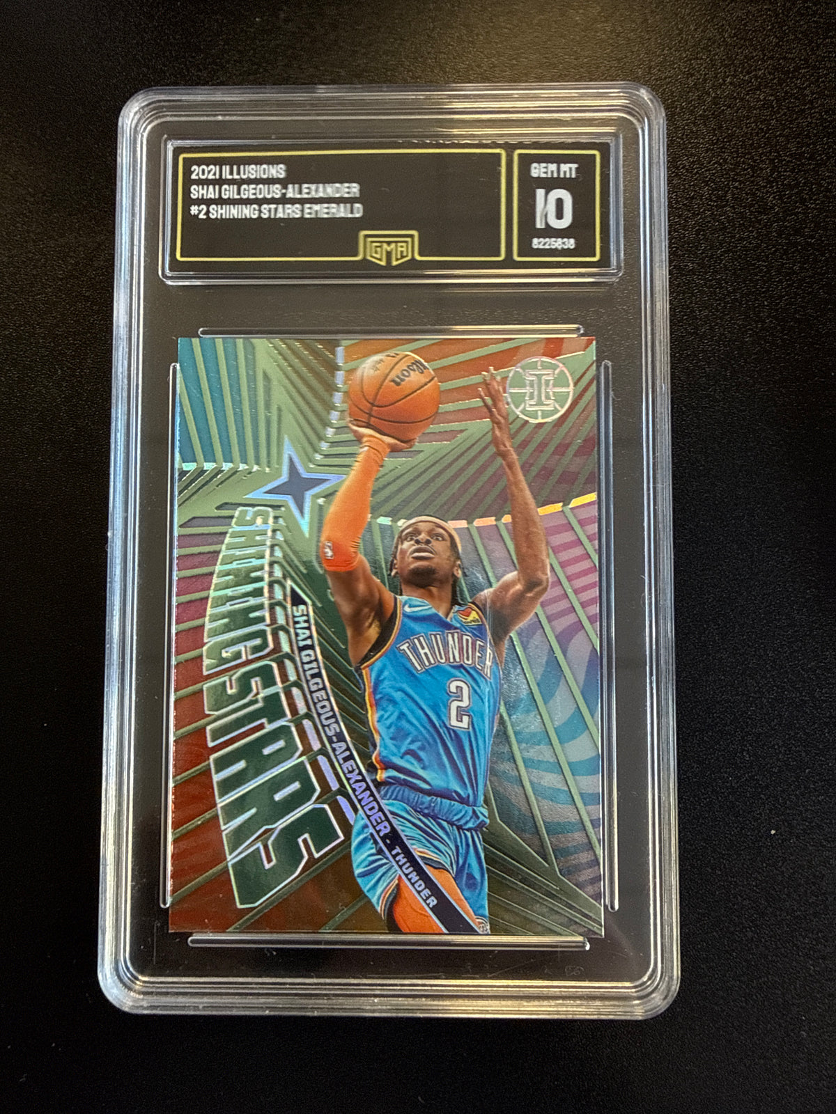 2021-22 Panini Illusions Shining Stars #2 Shai Gilgeous-Alexander Emerald GMA 10 front